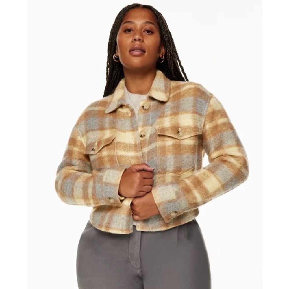 Wilfred Free The Ganna Cropped Plaid Shirt Jacket Shacket Yellow Grey‎ Medium